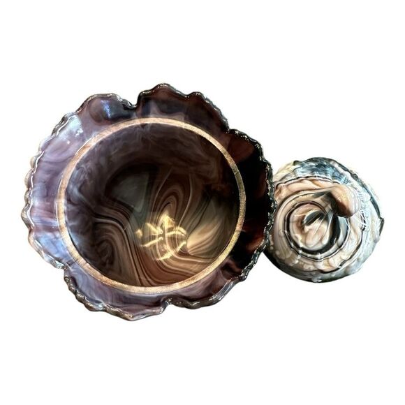 Imperial Glass Purple Slag Footed Covered Candy Jar 1960’s marbled pattern - Picture 8 of 11